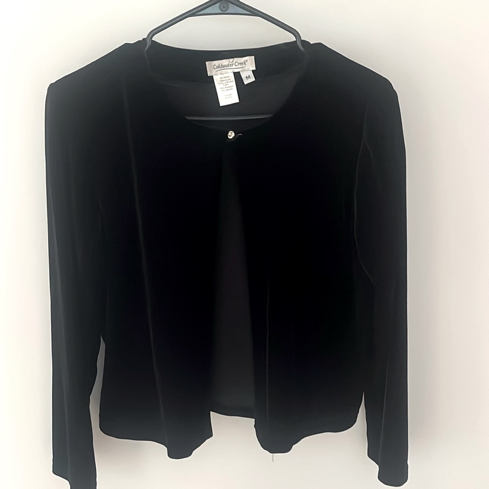 Coldwater Creek lightweight Black velveteen 
jacket M.
Holiday party top!